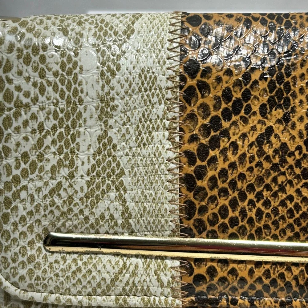Chic Snake Print Patchwork‎ Clutch Evening Bag Gold Chain Strap
